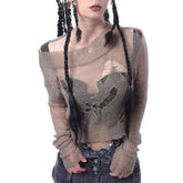 Goth Punk Ripped Long Sleeve Pullover